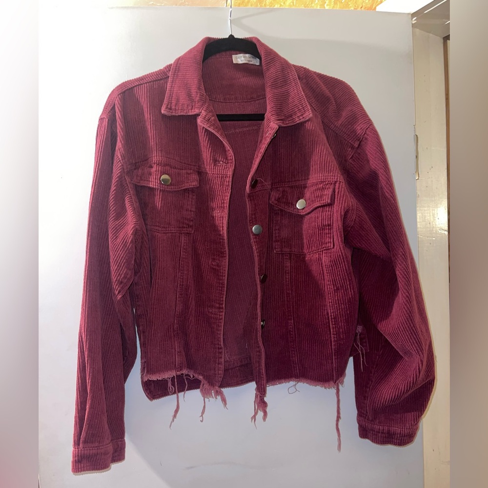 Burgundy Corduroy Distressed size Large jacket.